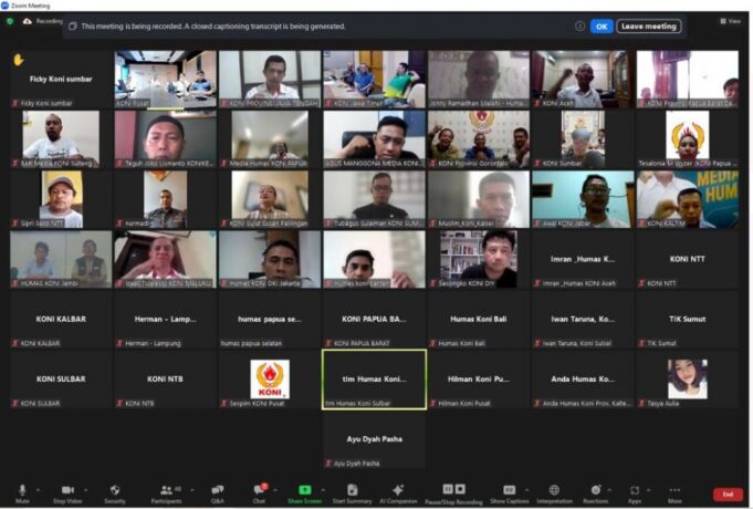 KONI Pusat Gelar Pertemuan Virtual dengan Bidang Media dan Humas KONI Provinsi Seluruh Indonesia