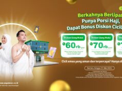 Diskon Uang Muka Cicil Emas? Cuma di Pegadaian, Begini Cara Dapetinnya! Pegadaian kembali menghadirkan promo menarik bagi masyarakat yang ingin berinvestasi pada instrumen emas. Kali ini, Pegadaian memberikan promo Cicil Emas berupa diskon uang muka bagi para nasabah Pembiayaan Porsi Haji (Arrum haji).