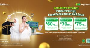 Diskon Uang Muka Cicil Emas? Cuma di Pegadaian, Begini Cara Dapetinnya! Pegadaian kembali menghadirkan promo menarik bagi masyarakat yang ingin berinvestasi pada instrumen emas. Kali ini, Pegadaian memberikan promo Cicil Emas berupa diskon uang muka bagi para nasabah Pembiayaan Porsi Haji (Arrum haji).
