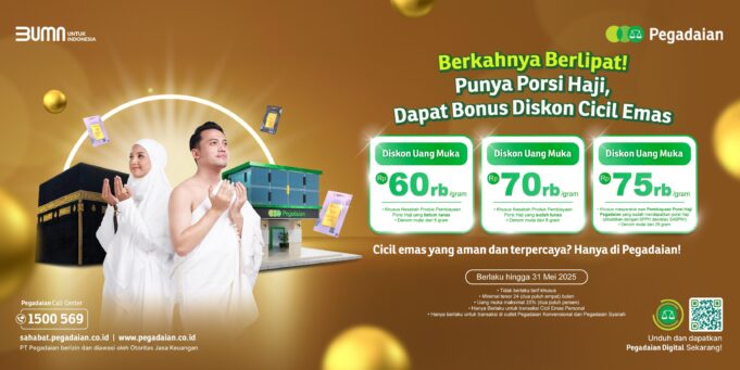 Diskon Uang Muka Cicil Emas? Cuma di Pegadaian, Begini Cara Dapetinnya! Pegadaian kembali menghadirkan promo menarik bagi masyarakat yang ingin berinvestasi pada instrumen emas. Kali ini, Pegadaian memberikan promo Cicil Emas berupa diskon uang muka bagi para nasabah Pembiayaan Porsi Haji (Arrum haji).