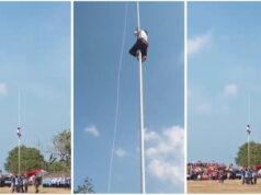 Menegangkan, Bocil 11 Tahun Panjat Tiang Bendera