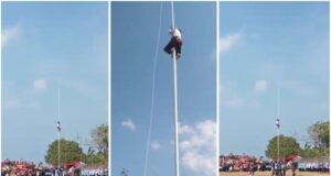 Menegangkan, Bocil 11 Tahun Panjat Tiang Bendera
