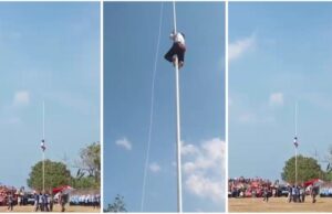 Menegangkan, Bocil 11 Tahun Panjat Tiang Bendera
